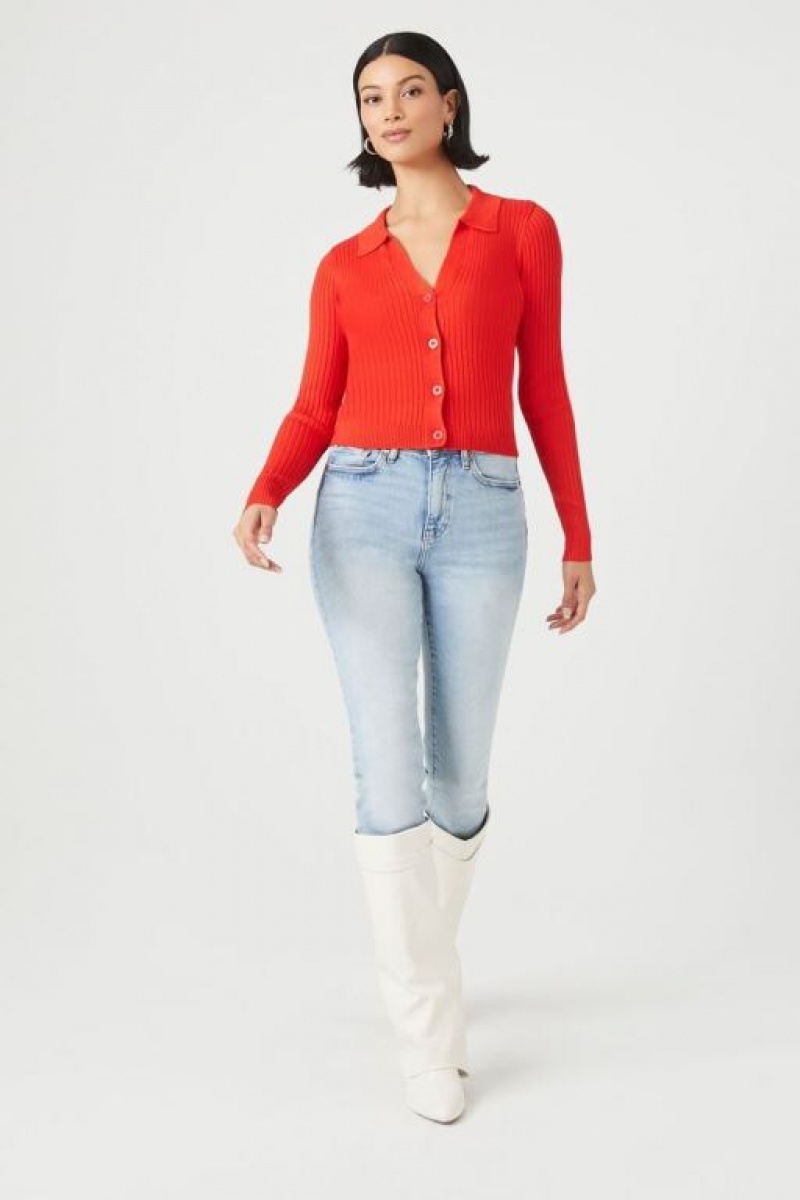 Suéteres Forever 21 Button Up Knit Mujer Rojas | OPSidpPWybw