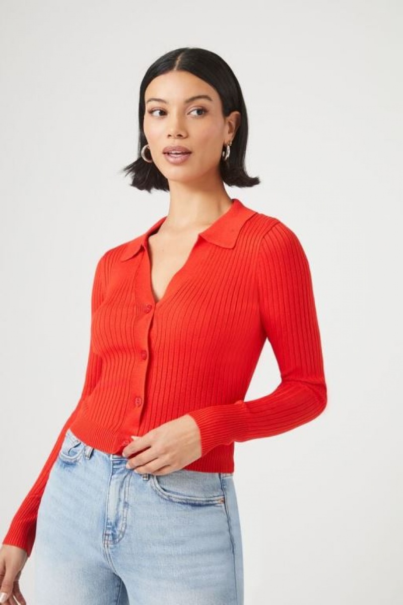 Suéteres Forever 21 Button Up Knit Mujer Rojas | OPSidpPWybw