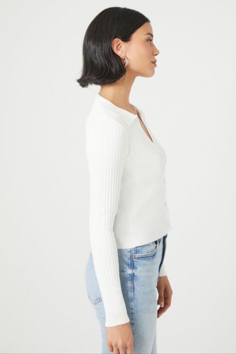 Suéteres Forever 21 Button Up Knit Mujer Blancas | zEGPNcungXy