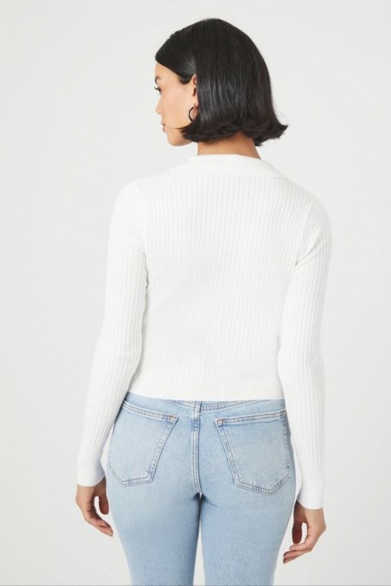 Suéteres Forever 21 Button Up Knit Mujer Blancas | zEGPNcungXy