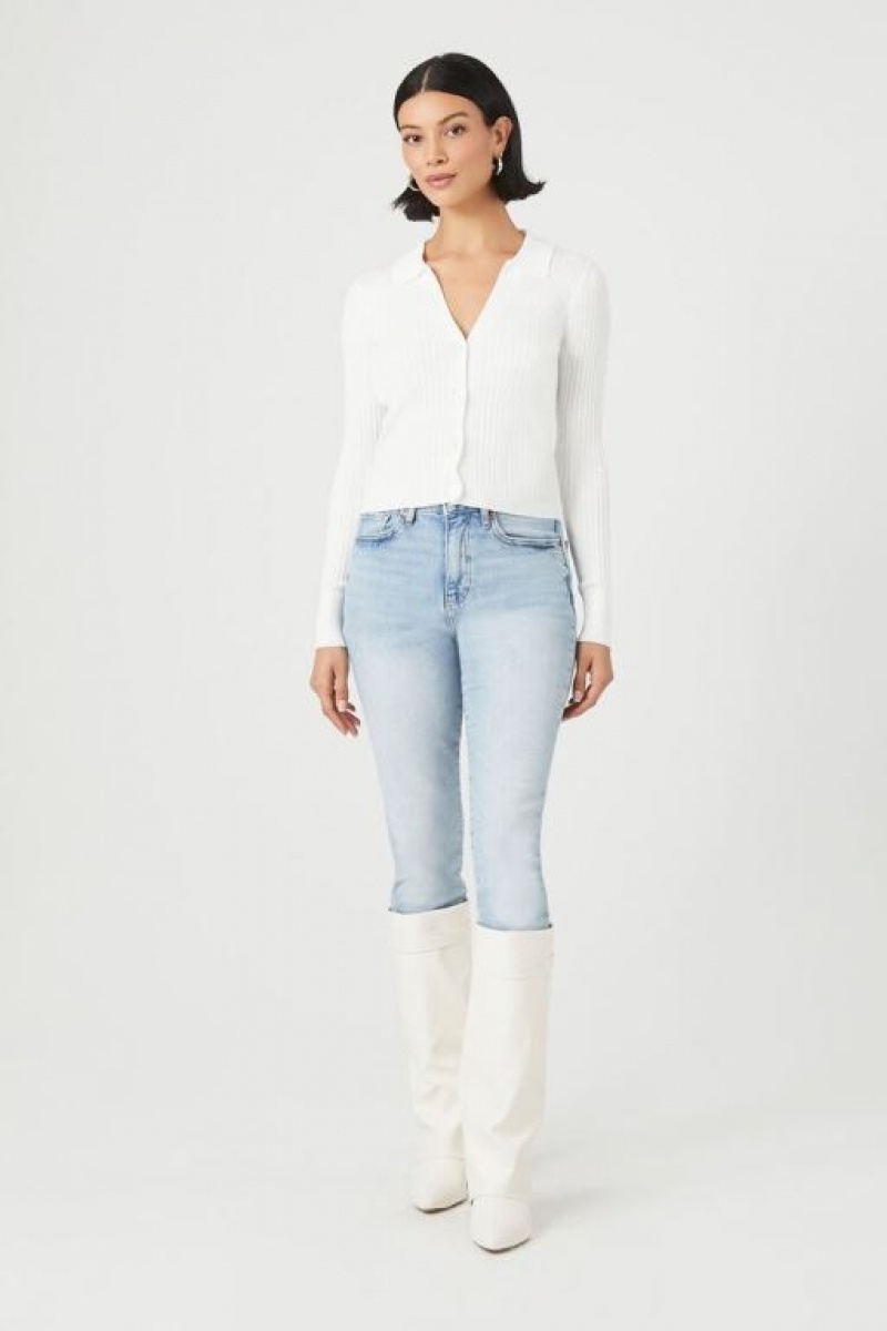 Suéteres Forever 21 Button Up Knit Mujer Blancas | zEGPNcungXy