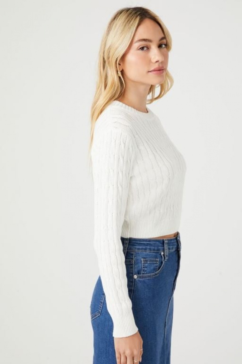 Suéteres Forever 21 Cable Knit Cropped Mujer Blancas | cWvRLuhS8Pd