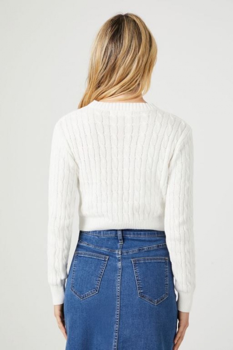 Suéteres Forever 21 Cable Knit Cropped Mujer Blancas | cWvRLuhS8Pd