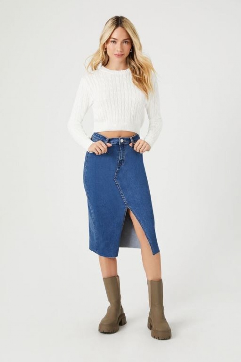 Suéteres Forever 21 Cable Knit Cropped Mujer Blancas | cWvRLuhS8Pd