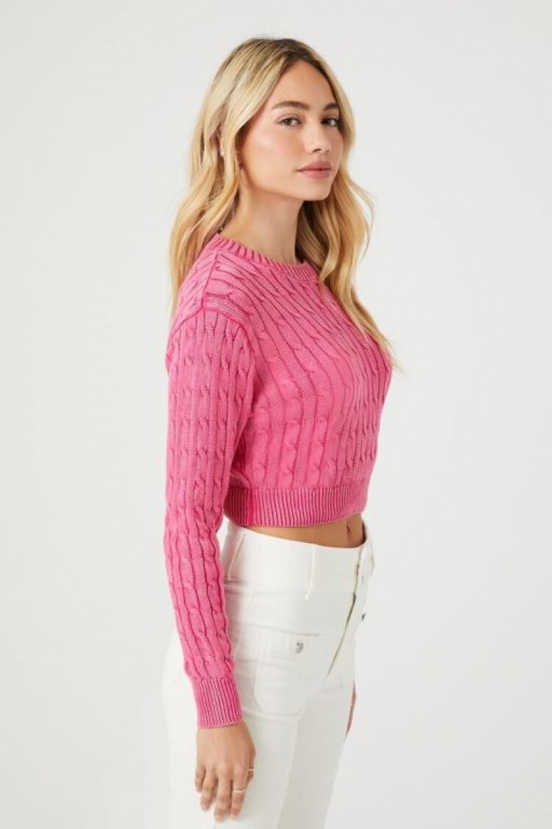 Suéteres Forever 21 Cable Knit Cropped Mujer Magenta | 8bPUiLlCzIW