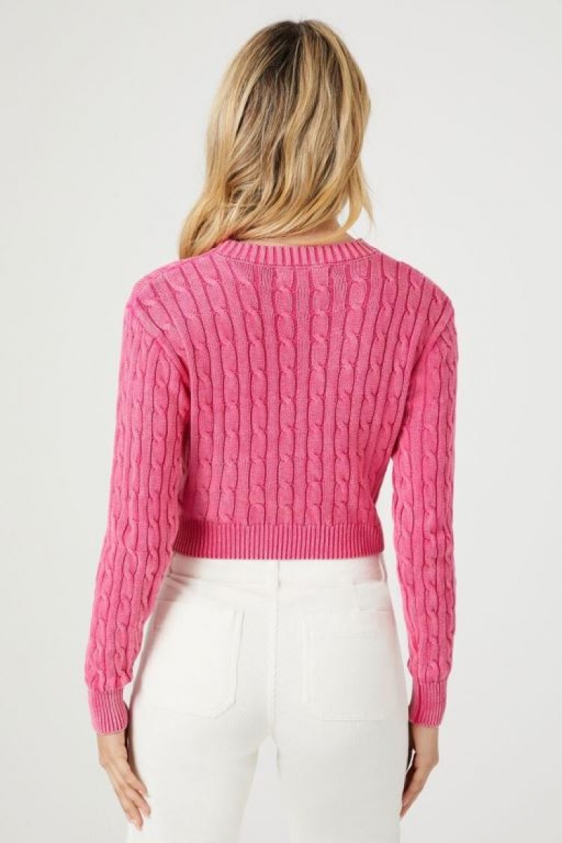 Suéteres Forever 21 Cable Knit Cropped Mujer Magenta | 8bPUiLlCzIW