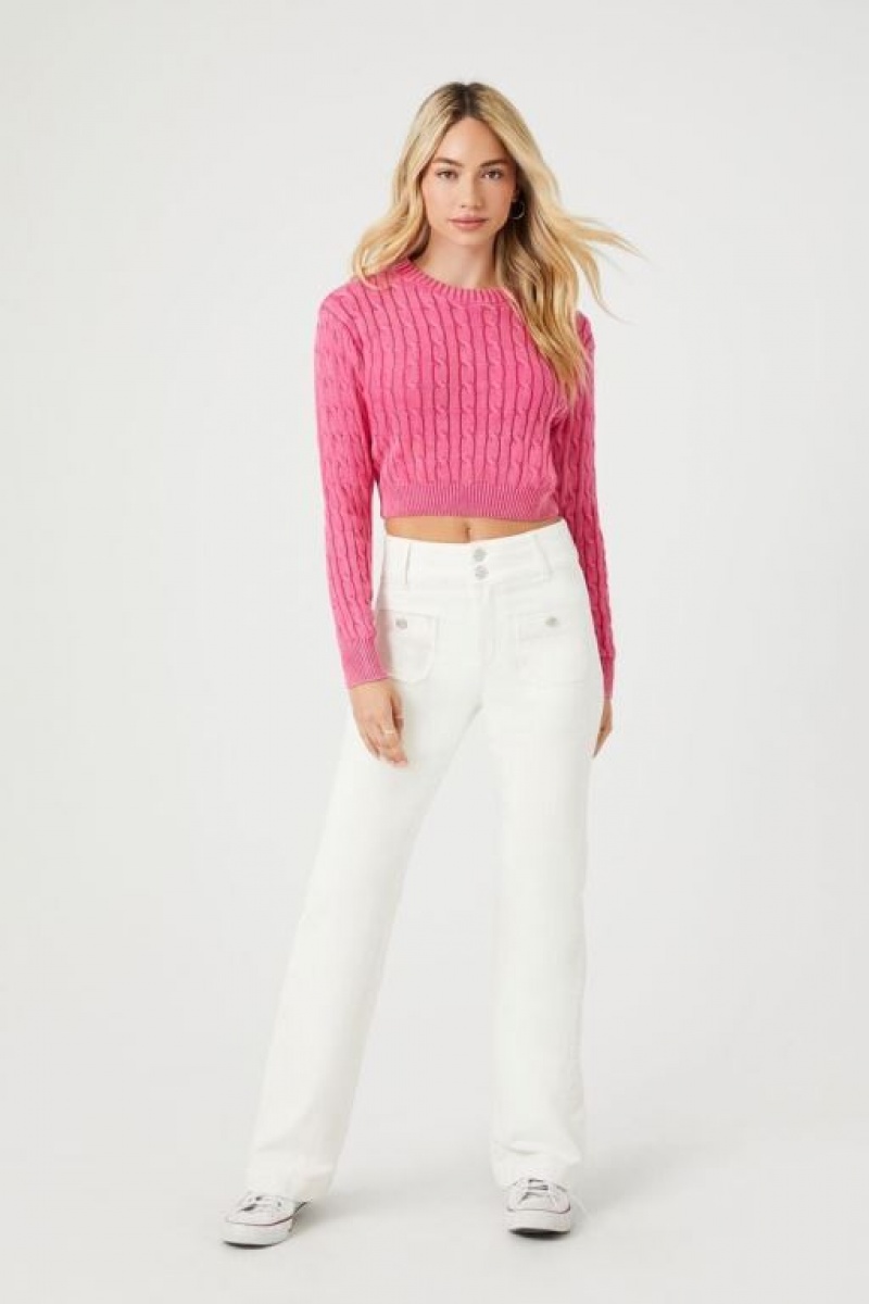 Suéteres Forever 21 Cable Knit Cropped Mujer Magenta | 8bPUiLlCzIW