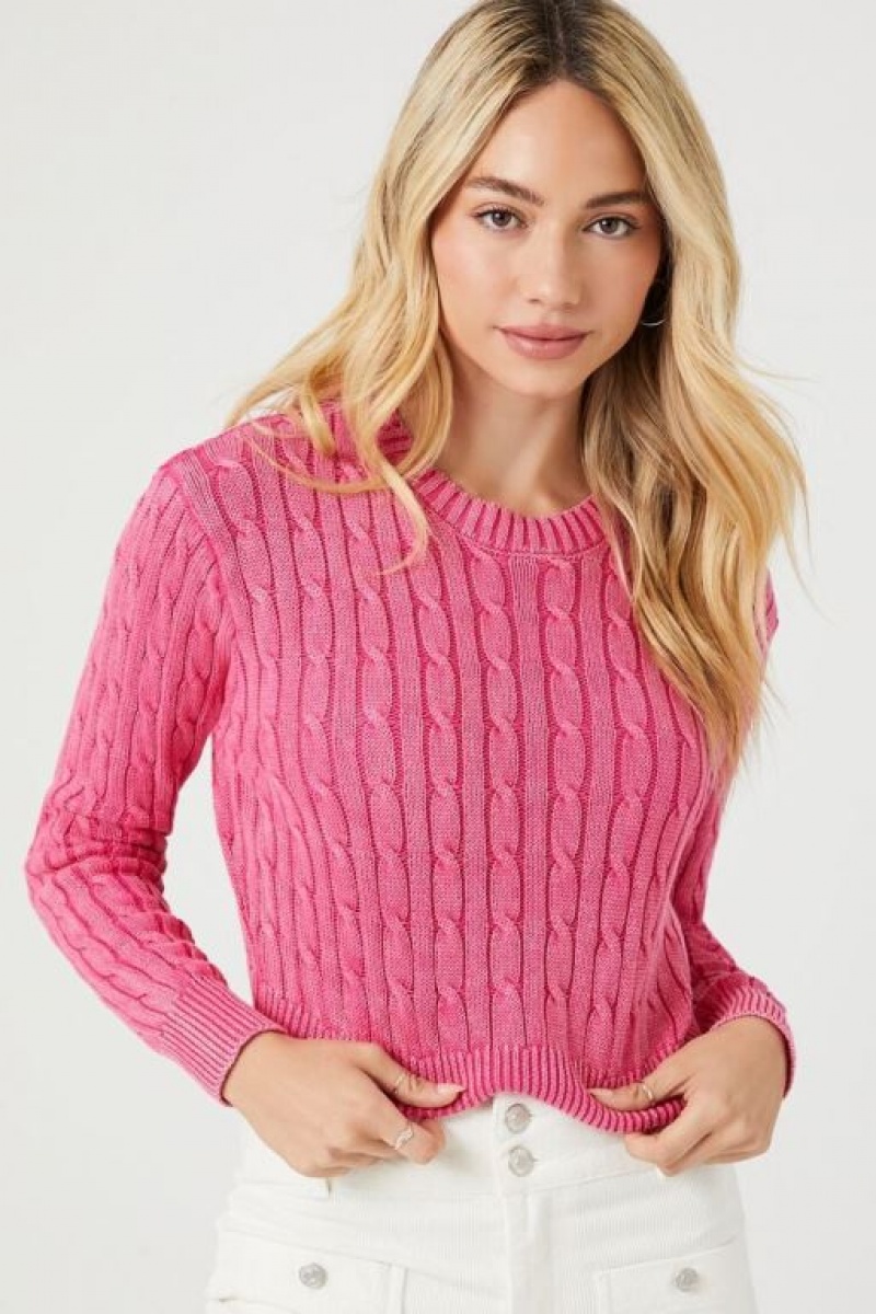 Suéteres Forever 21 Cable Knit Cropped Mujer Magenta | 8bPUiLlCzIW