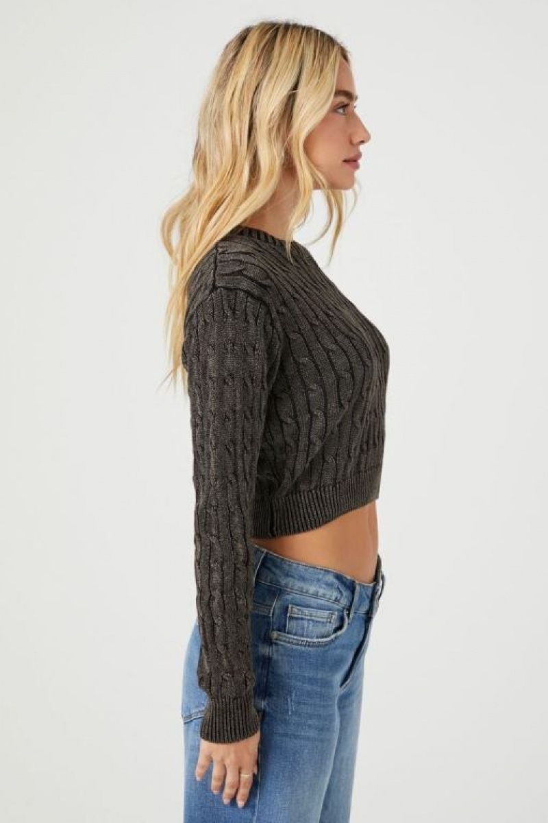 Suéteres Forever 21 Cable Knit Cropped Mujer Negras | u7U1O4RaHQI