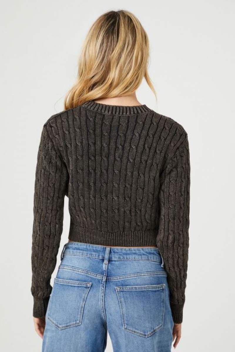 Suéteres Forever 21 Cable Knit Cropped Mujer Negras | u7U1O4RaHQI