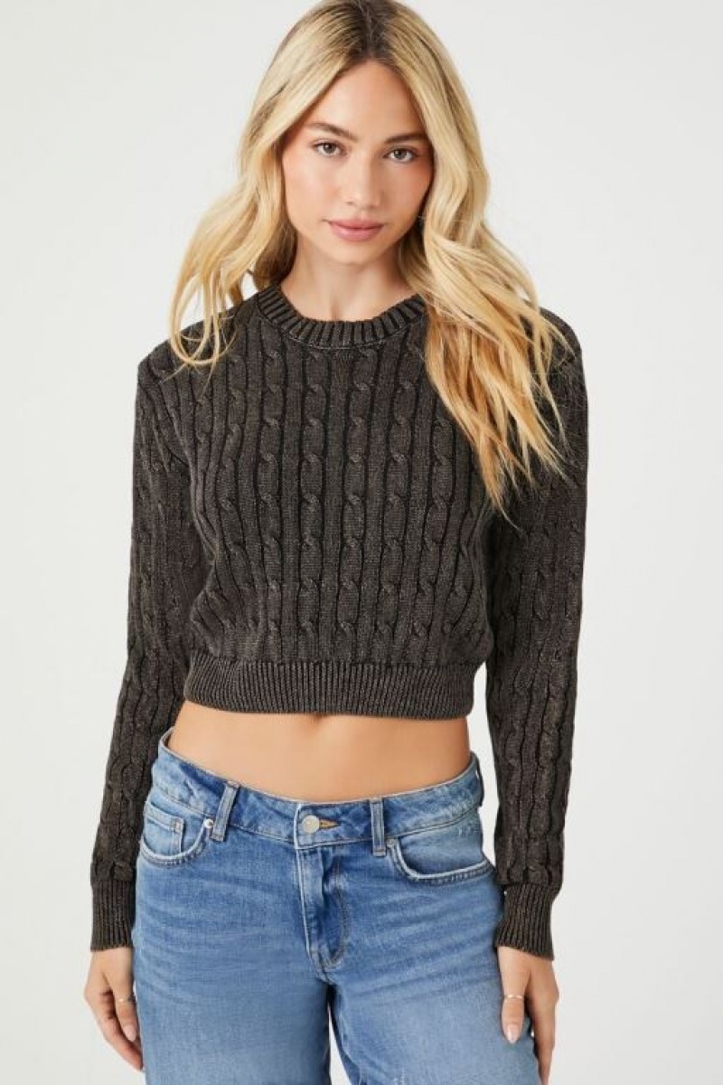 Suéteres Forever 21 Cable Knit Cropped Mujer Negras | u7U1O4RaHQI