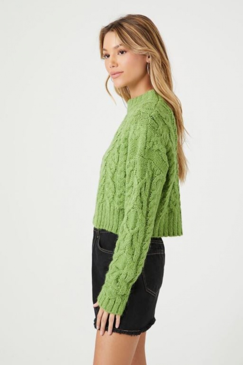 Suéteres Forever 21 Cable Knit Drop Sleeve Mujer Verde | x8wcynhKfpp