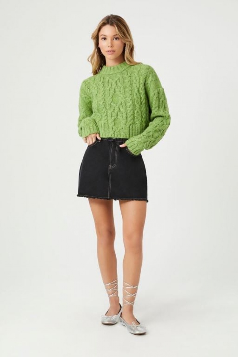 Suéteres Forever 21 Cable Knit Drop Sleeve Mujer Verde | x8wcynhKfpp