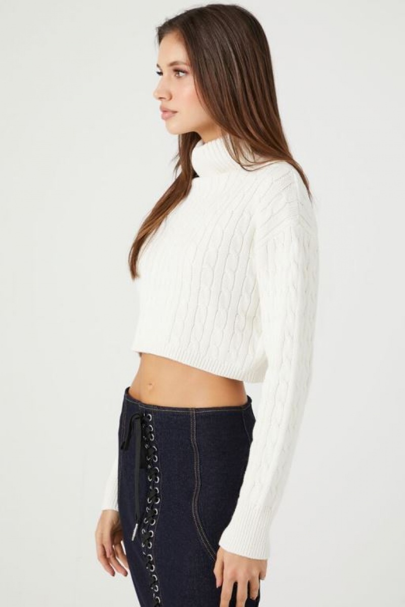 Suéteres Forever 21 Cable Knit Turtleneck Cropped Mujer Blancas | 81ZulDR4QXf