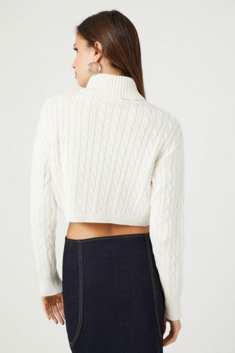 Suéteres Forever 21 Cable Knit Turtleneck Cropped Mujer Blancas | 81ZulDR4QXf