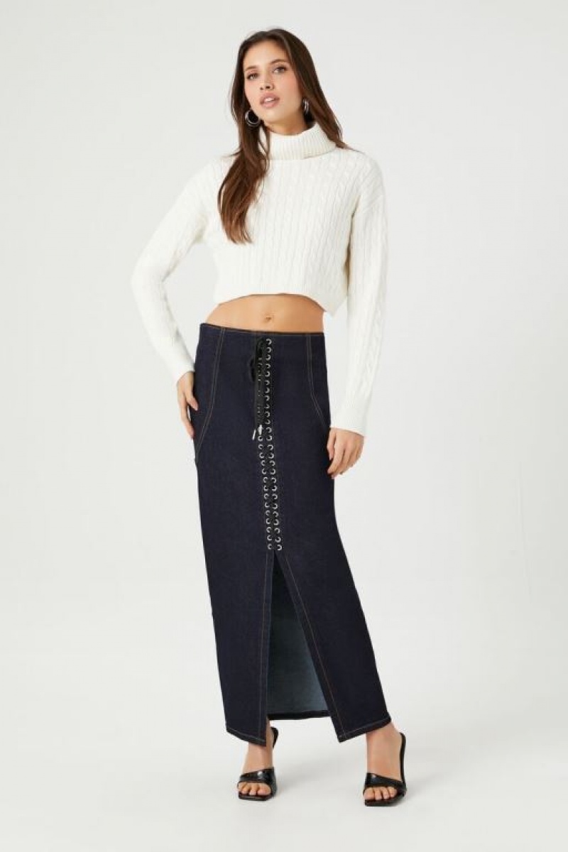 Suéteres Forever 21 Cable Knit Turtleneck Cropped Mujer Blancas | 81ZulDR4QXf