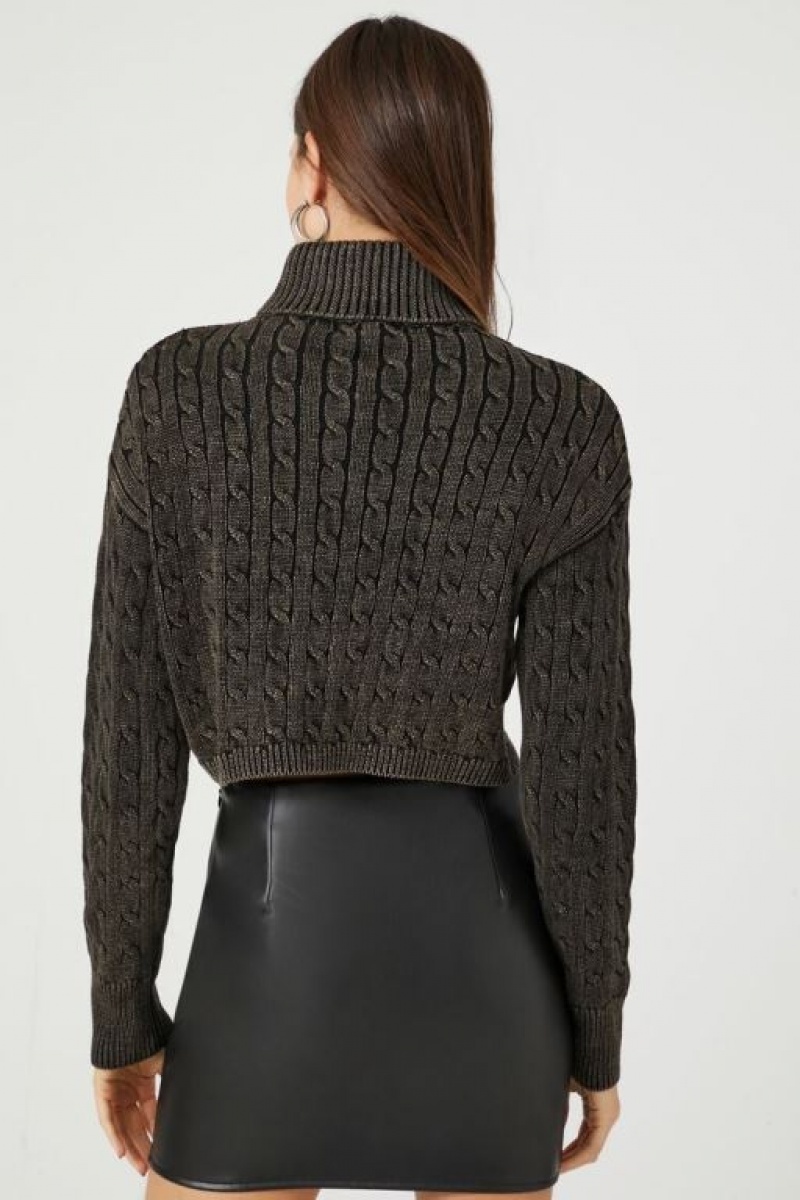 Suéteres Forever 21 Cable Knit Turtleneck Cropped Mujer Negras | tRWOkWZdmha