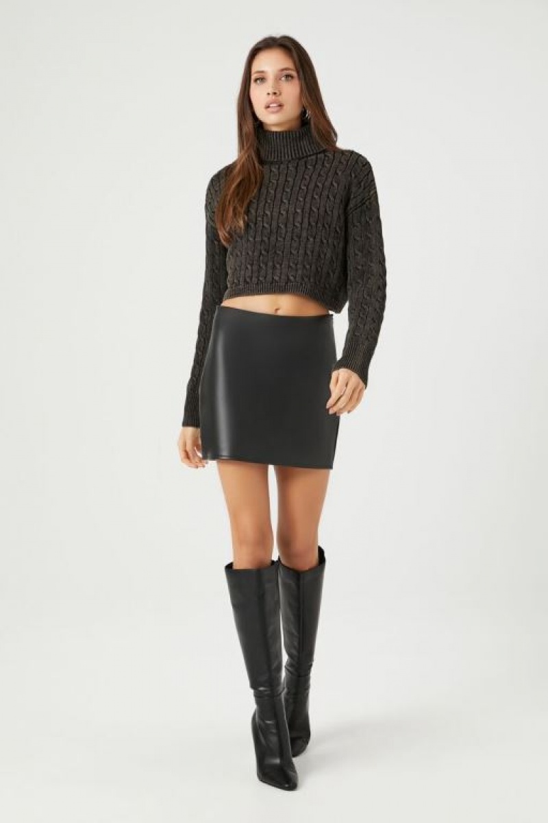 Suéteres Forever 21 Cable Knit Turtleneck Cropped Mujer Negras | tRWOkWZdmha