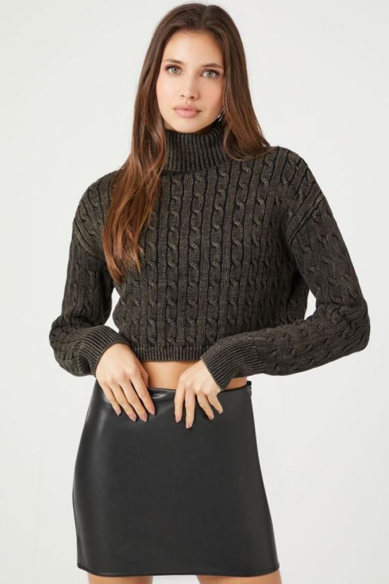 Suéteres Forever 21 Cable Knit Turtleneck Cropped Mujer Negras | tRWOkWZdmha