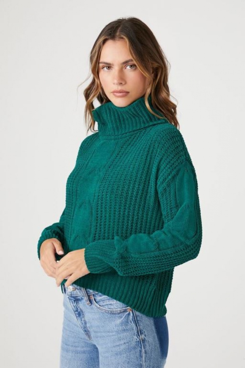 Suéteres Forever 21 Cable Knit Turtleneck Mujer Verde | MeMjfGLywxc