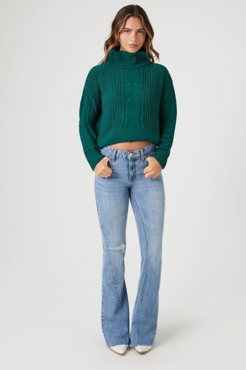 Suéteres Forever 21 Cable Knit Turtleneck Mujer Verde | MeMjfGLywxc