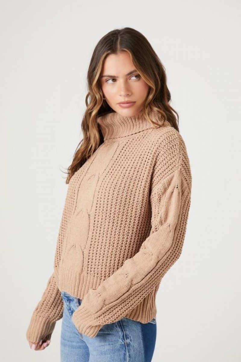 Suéteres Forever 21 Cable Knit Turtleneck Mujer Beige | AVdfQFjhVTd