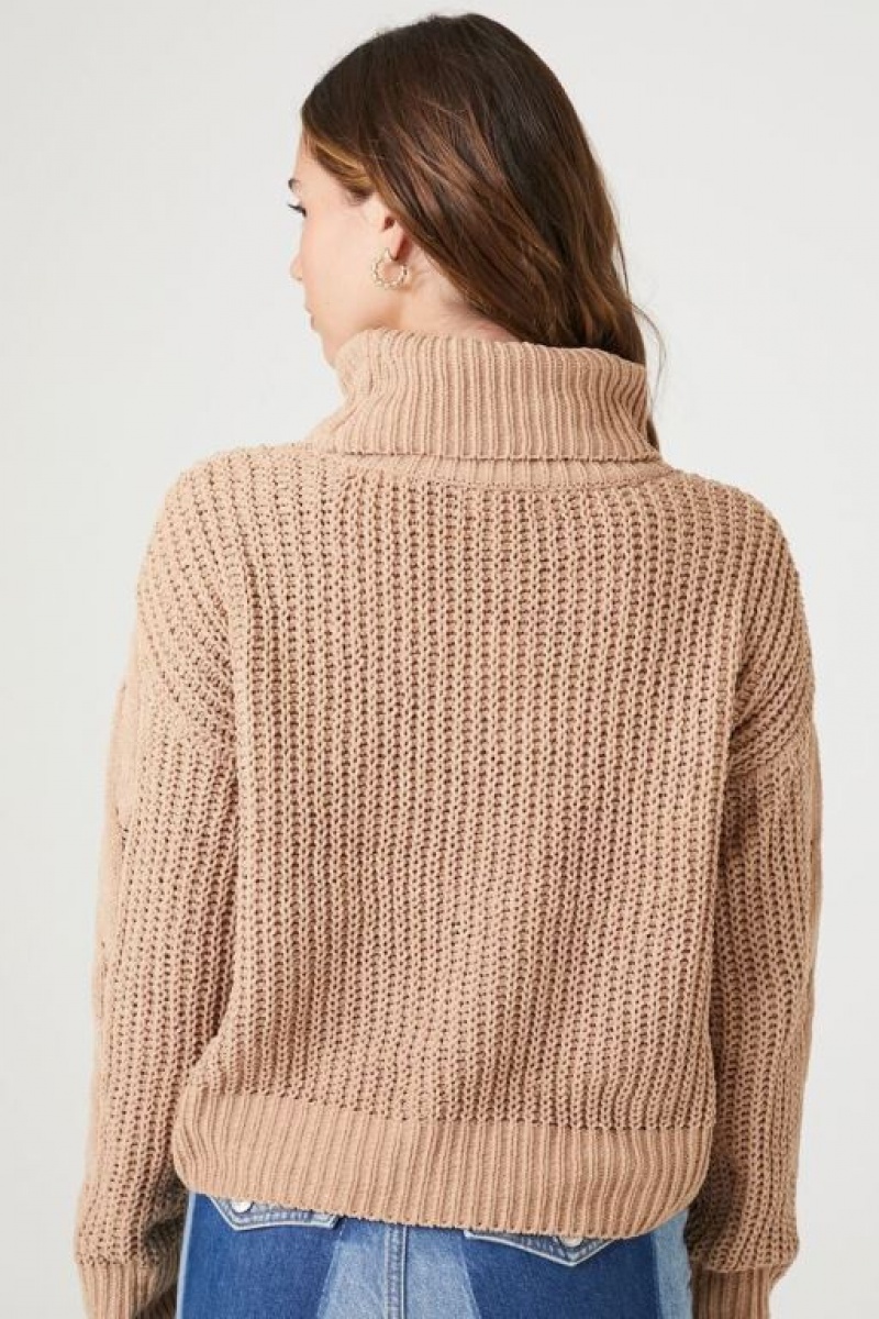 Suéteres Forever 21 Cable Knit Turtleneck Mujer Beige | AVdfQFjhVTd