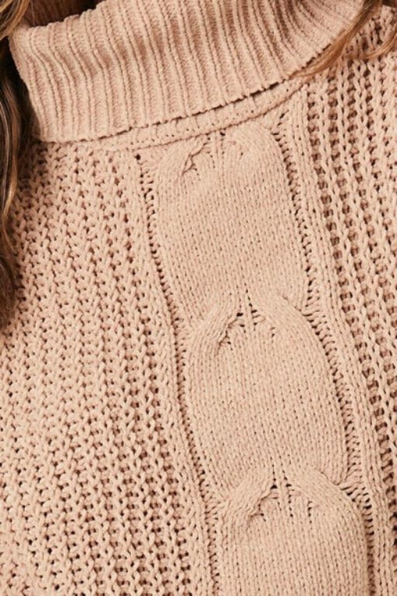 Suéteres Forever 21 Cable Knit Turtleneck Mujer Beige | AVdfQFjhVTd