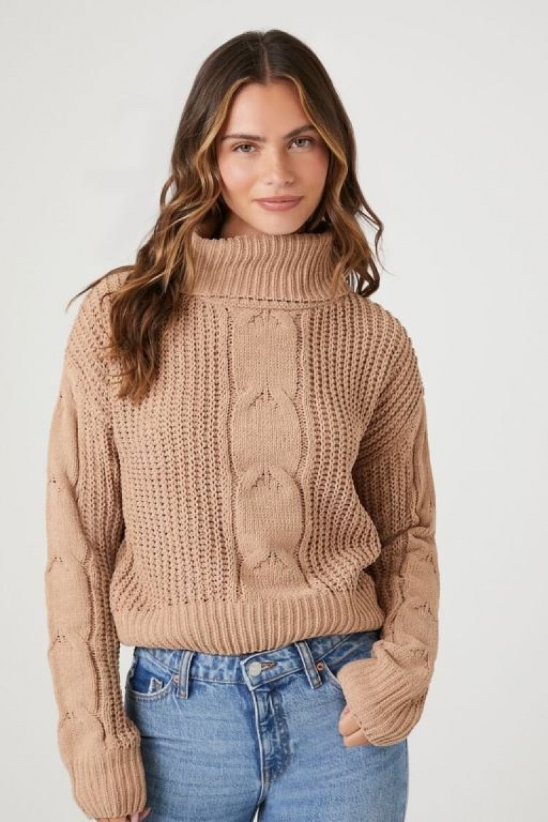 Suéteres Forever 21 Cable Knit Turtleneck Mujer Beige | AVdfQFjhVTd