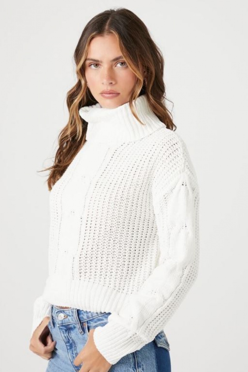 Suéteres Forever 21 Cable Knit Turtleneck Mujer Blancas | hhviNWLh9u6