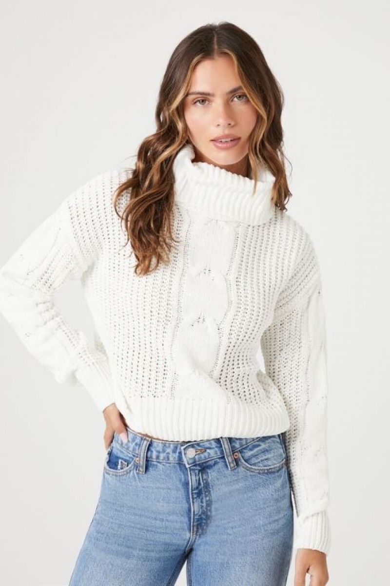 Suéteres Forever 21 Cable Knit Turtleneck Mujer Blancas | hhviNWLh9u6