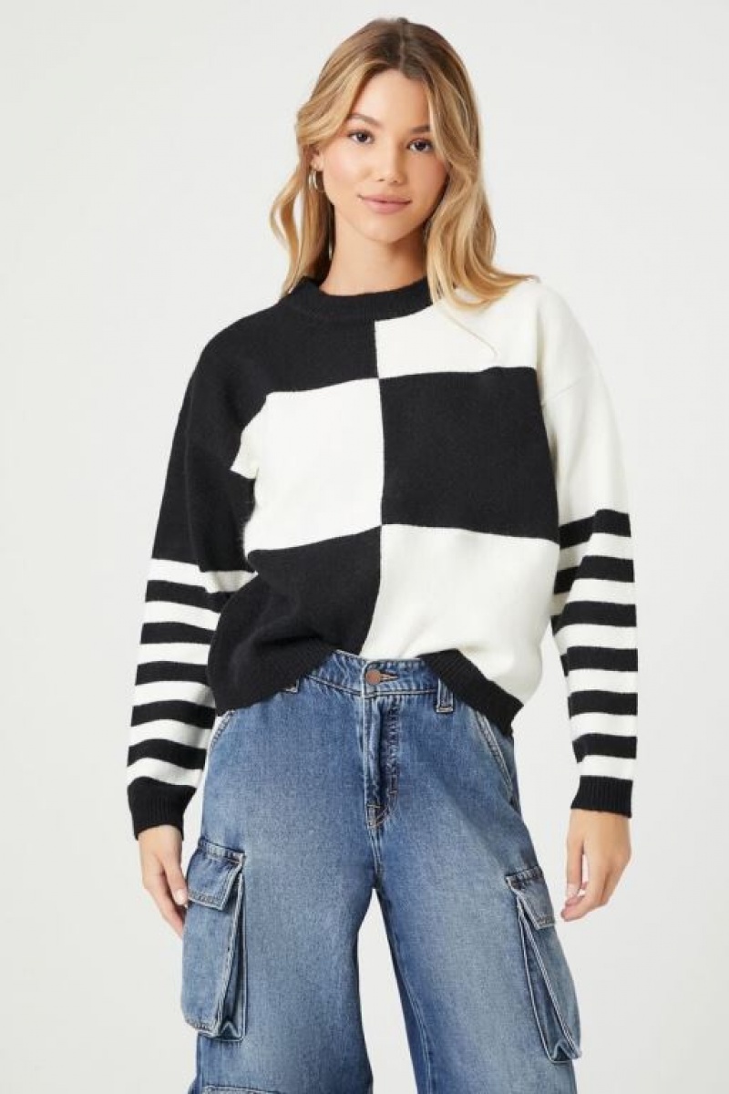 Suéteres Forever 21 Checkered Amp A Rayas Mujer Negras Blancas | HgsbqNdmjmG