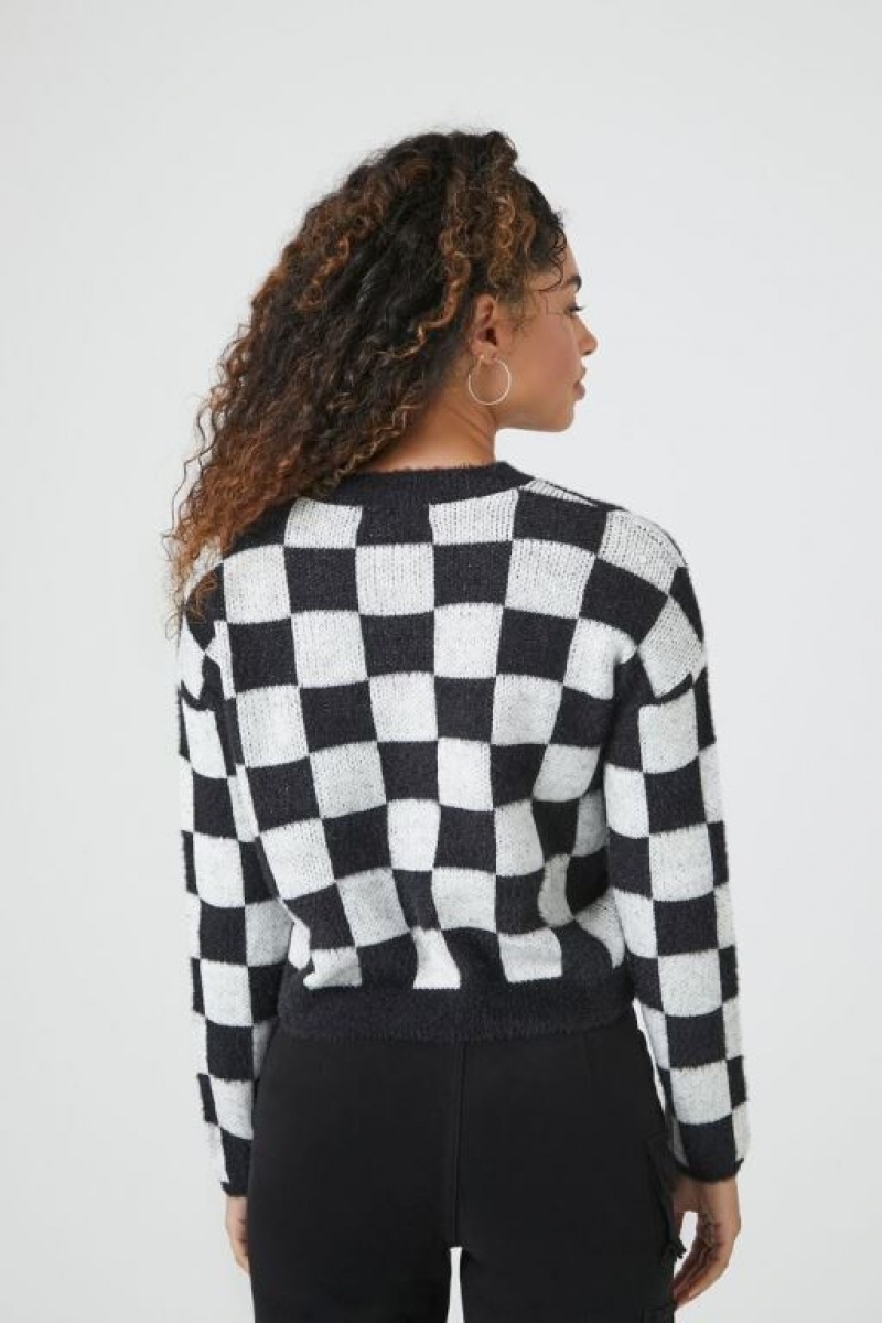 Suéteres Forever 21 Checkered Cropped Mujer Negras Creme | mz0wZaISGoq