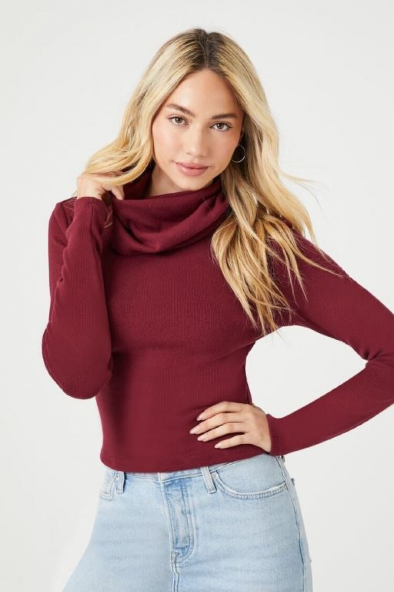 Suéteres Forever 21 Cowl Turtleneck Mujer Burdeos | 3roq2SbbW26