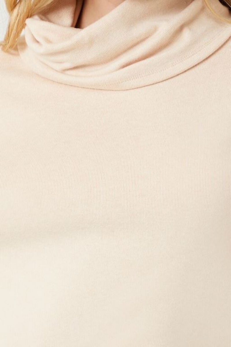 Suéteres Forever 21 Cowl Turtleneck Mujer Beige | lGsW9TU6FPG