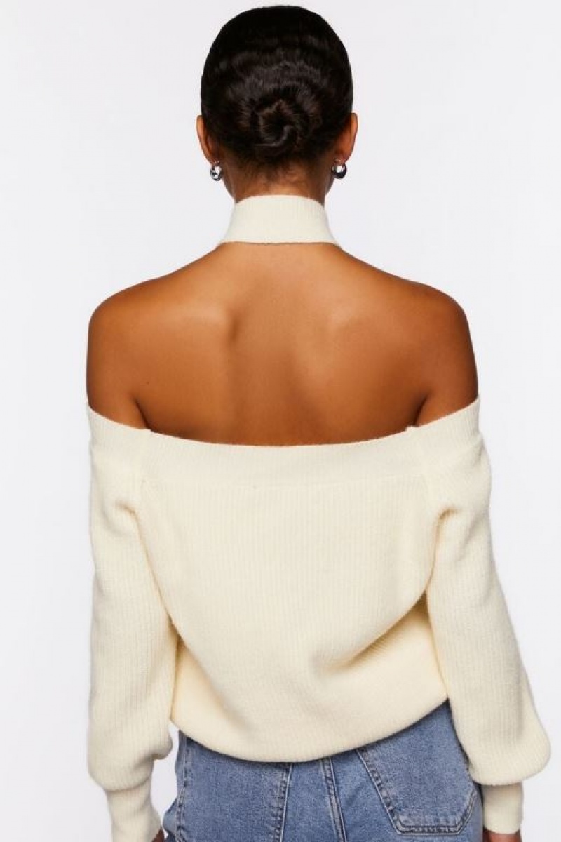 Suéteres Forever 21 Crisscross Off The Shoulder Mujer Creme | 2izRDVzsKWJ