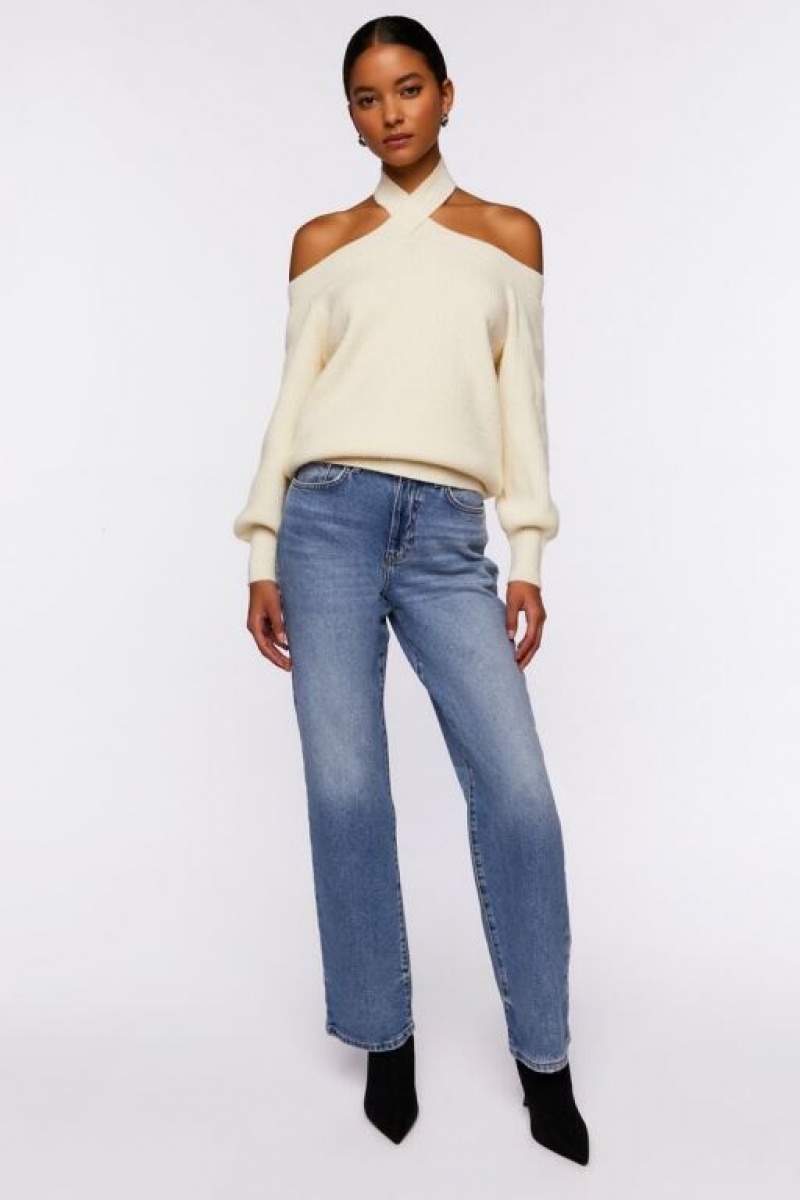 Suéteres Forever 21 Crisscross Off The Shoulder Mujer Creme | 2izRDVzsKWJ