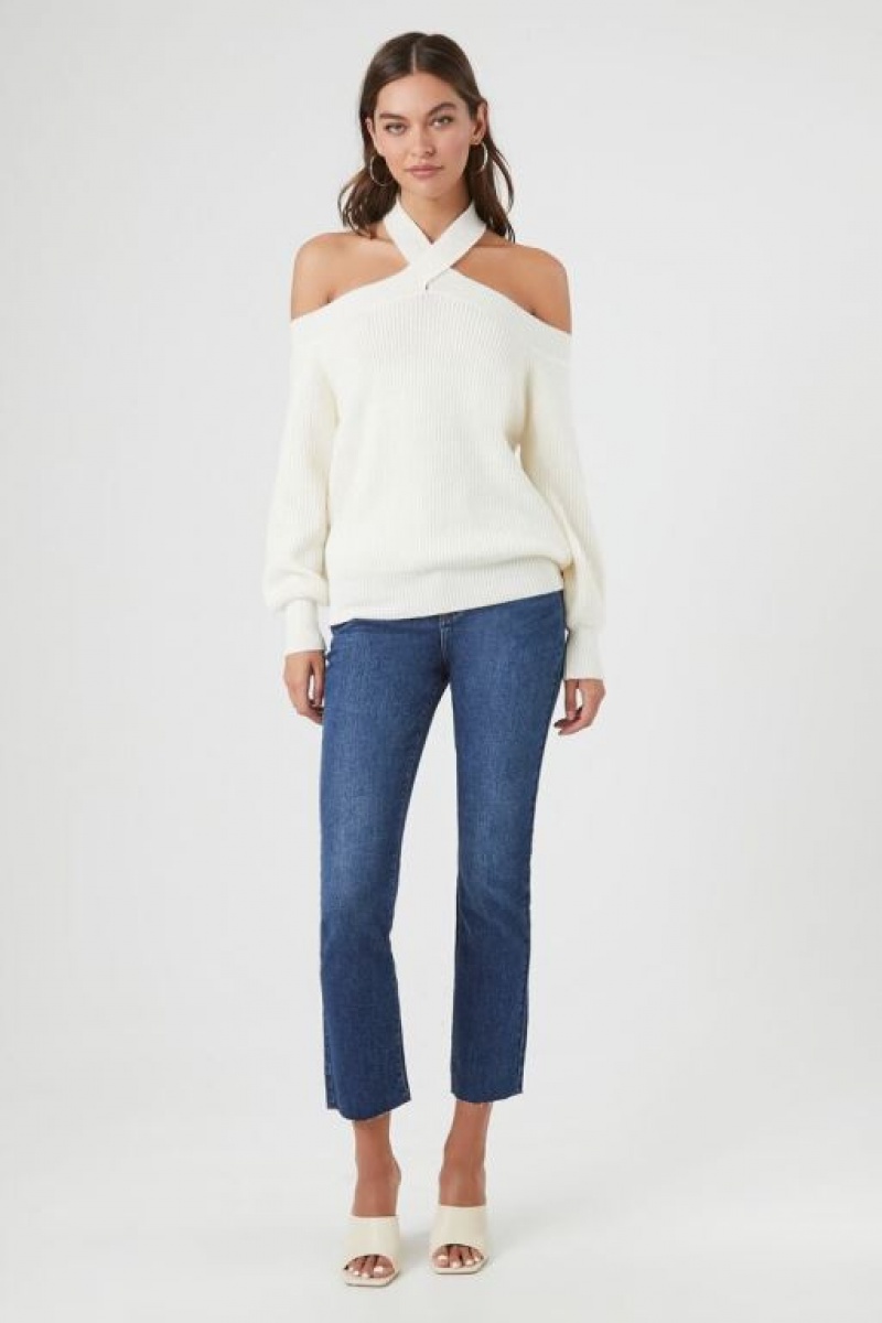 Suéteres Forever 21 Crisscross Off The Shoulder Mujer Blancas | WBslg46rEWG