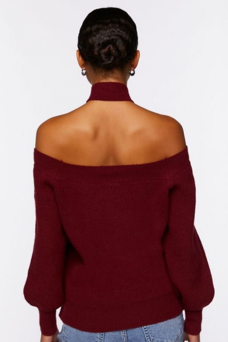 Suéteres Forever 21 Crisscross Off The Shoulder Mujer Burdeos | UjEIQqQM8vp