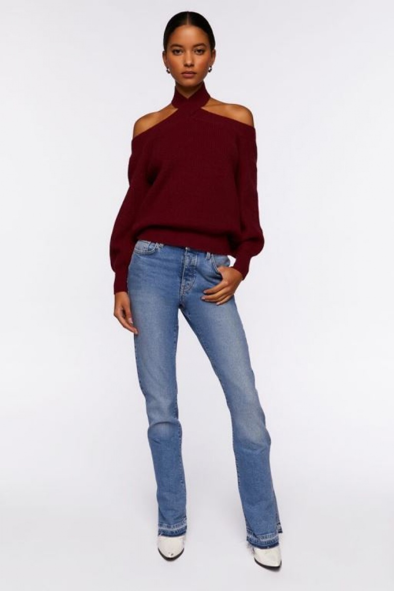 Suéteres Forever 21 Crisscross Off The Shoulder Mujer Burdeos | UjEIQqQM8vp