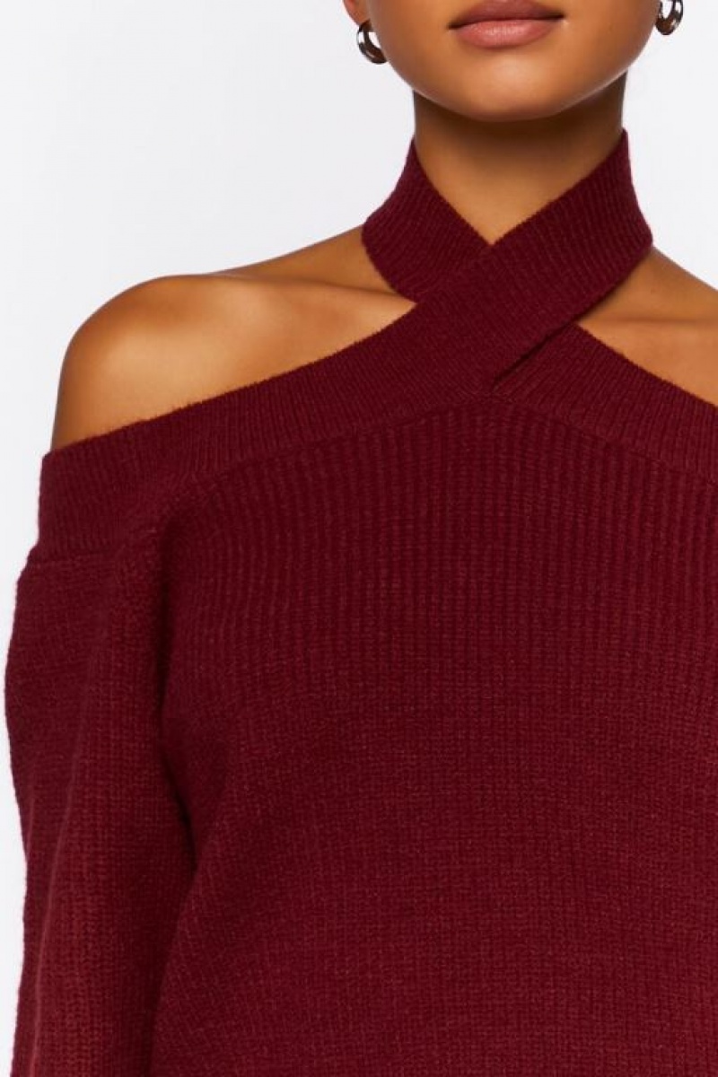 Suéteres Forever 21 Crisscross Off The Shoulder Mujer Burdeos | UjEIQqQM8vp