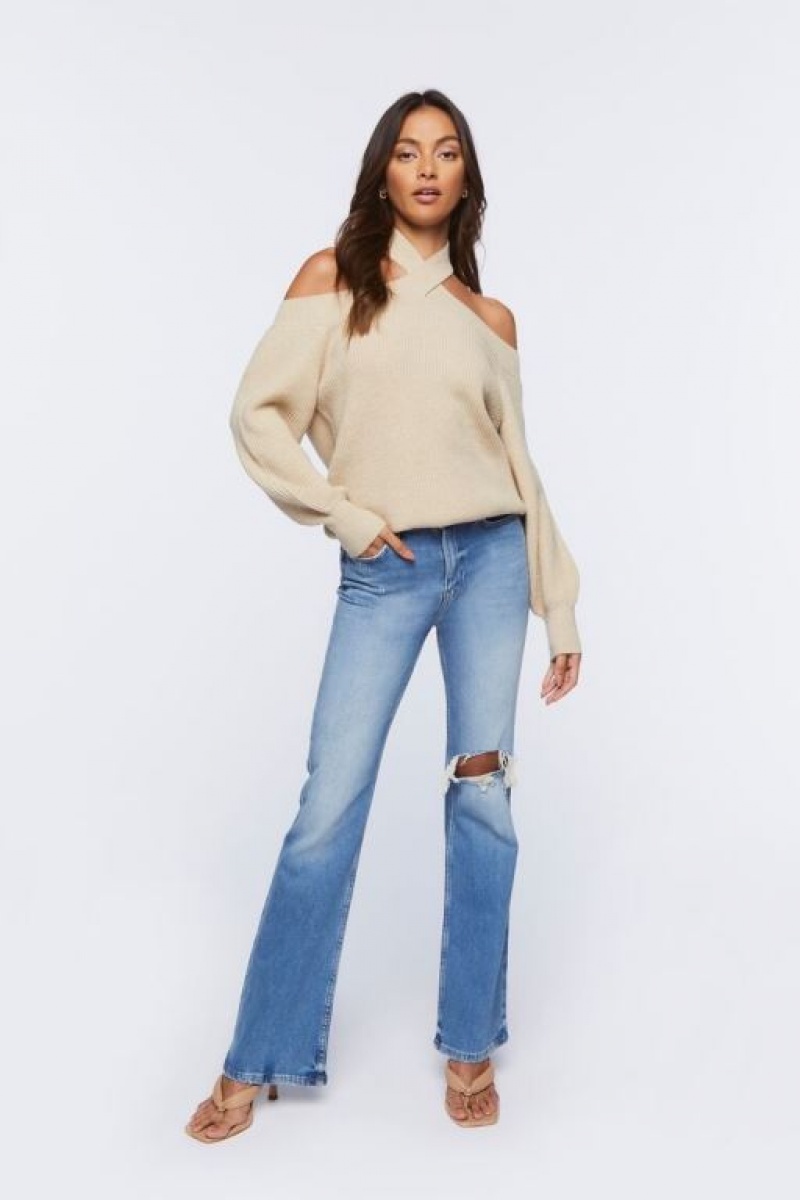 Suéteres Forever 21 Crisscross Off The Shoulder Mujer Beige | zJpMP38xlfv