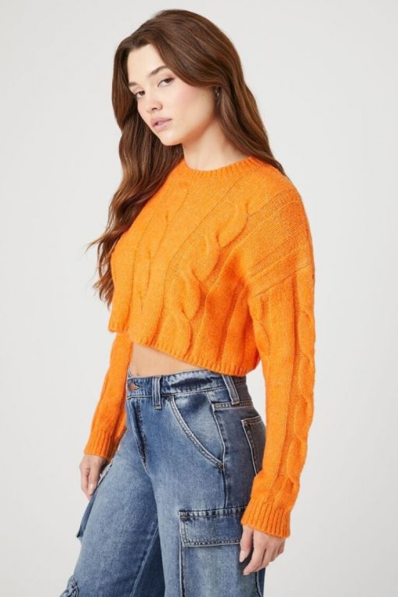 Suéteres Forever 21 Cropped Boxy Cable Knit Mujer Naranjas | o8FrzNN9Pro