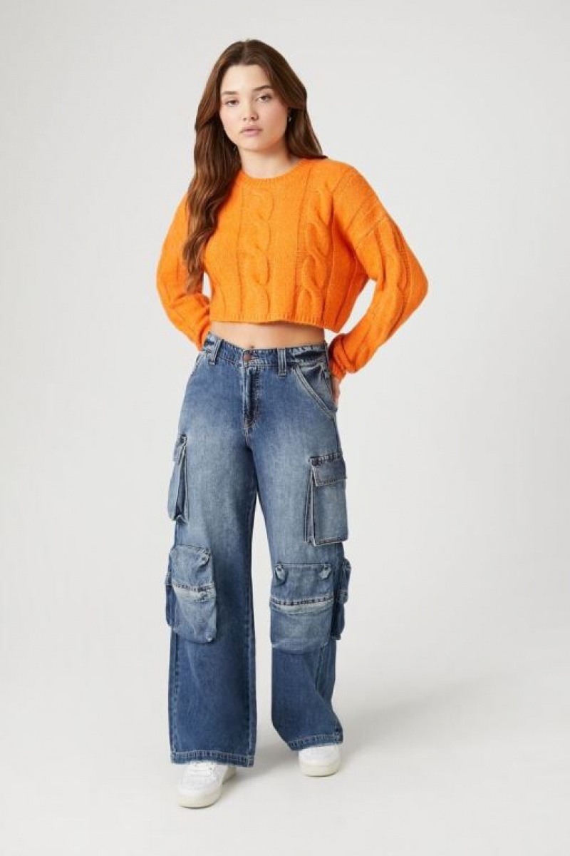 Suéteres Forever 21 Cropped Boxy Cable Knit Mujer Naranjas | o8FrzNN9Pro