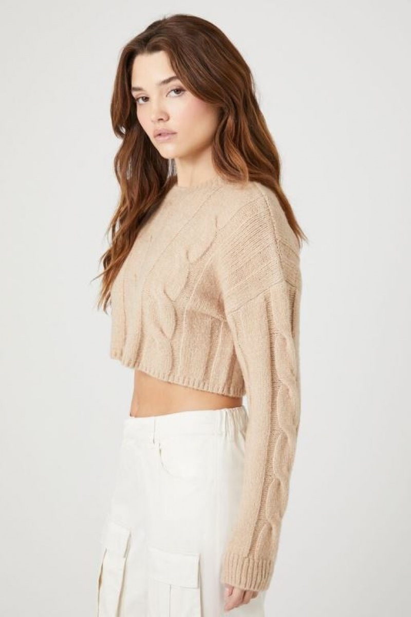 Suéteres Forever 21 Cropped Boxy Cable Knit Mujer Verde Oscuro | u76GLbV8DSn