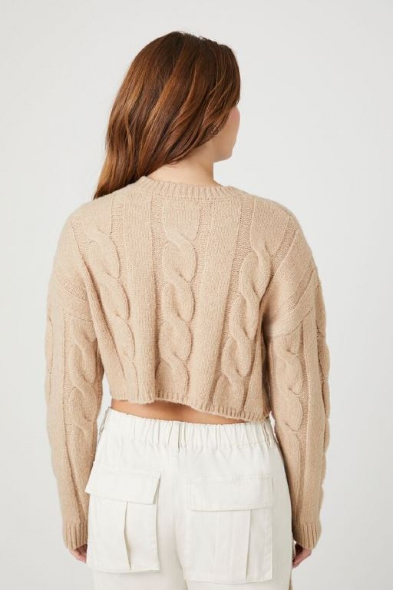 Suéteres Forever 21 Cropped Boxy Cable Knit Mujer Verde Oscuro | u76GLbV8DSn