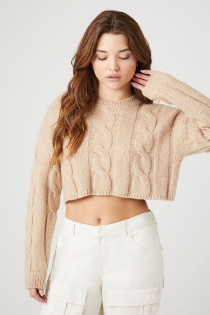 Suéteres Forever 21 Cropped Boxy Cable Knit Mujer Verde Oscuro | u76GLbV8DSn