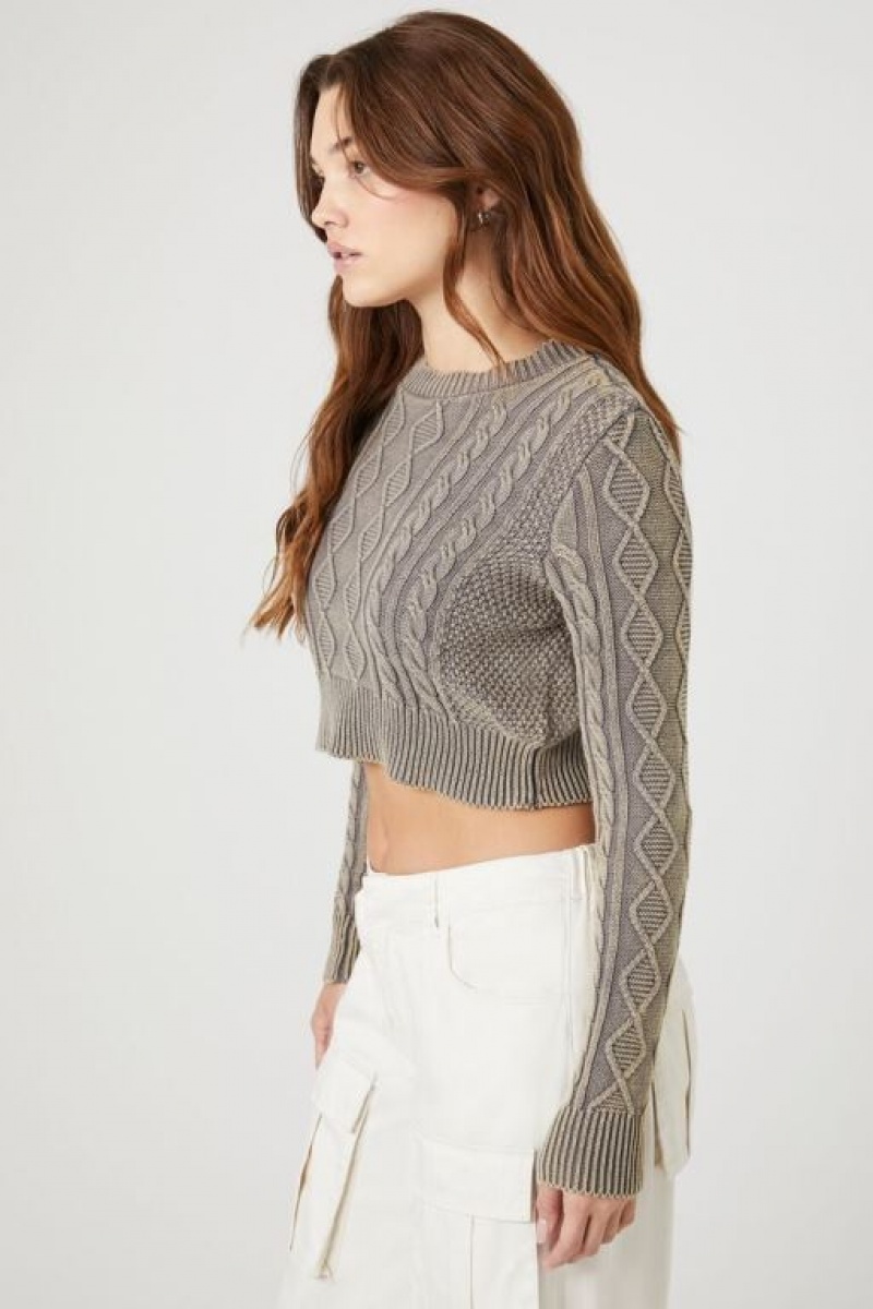 Suéteres Forever 21 Cropped Cable Knit Mujer Gris Oscuro | Ckqo5kE43W6