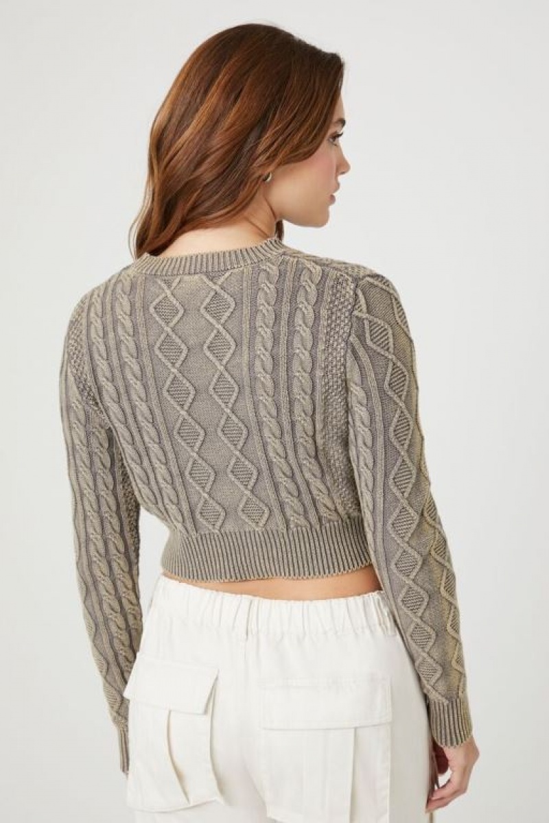 Suéteres Forever 21 Cropped Cable Knit Mujer Gris Oscuro | Ckqo5kE43W6