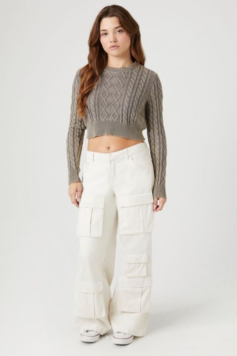 Suéteres Forever 21 Cropped Cable Knit Mujer Gris Oscuro | Ckqo5kE43W6